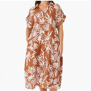 Wonderly Tan and White Leaf Print dress sz small